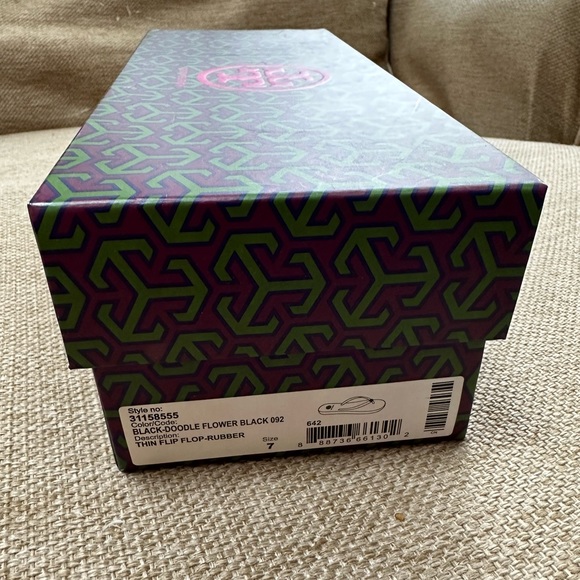 Tory Burch Black Doodle Flower flip flop size 7 worn - Picture 3 of 3